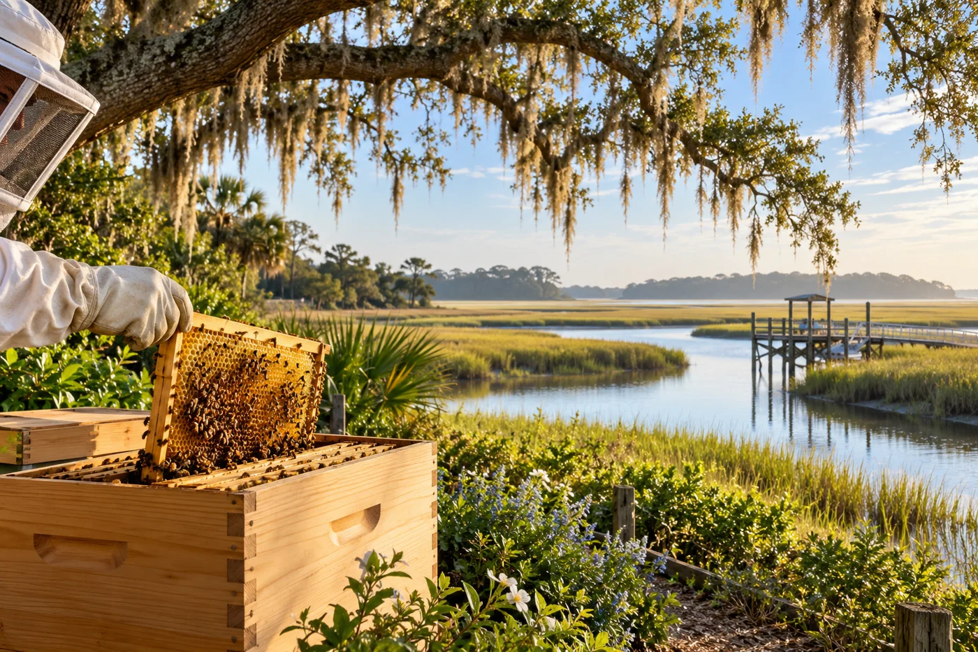 Coastal beekeeping illustration